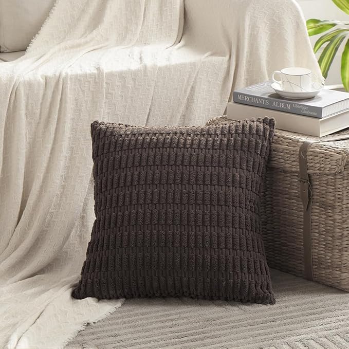 Fancy Homi 4 Packs Decorative Throw Pillow Covers for Living Room Couch Bed, Modern Farmhouse Boho Home Décor Accent Cushion Case, 20" x 20", Dark Brown