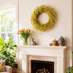 26 Inch Spring Wreaths for Front Door, Large Artificial Forsythia Flowers Wreath, Spring Summer Floral Wreath All Season for Home, Wall, Window, Porch, Wedding, Farmhouse Decor (Yellow)
