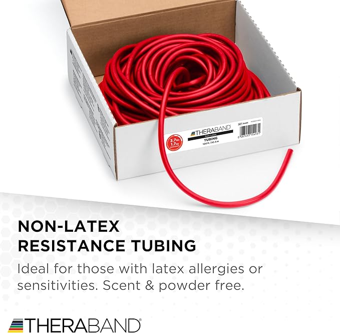 THERABAND Latex Resistance Tubing, Red, Medium Level 2, 100 ft Roll, Professional Grade Resistance Band for Exercise, Upper and Lower Body Workouts, Cut-to-Length, Color-Coded Levels
