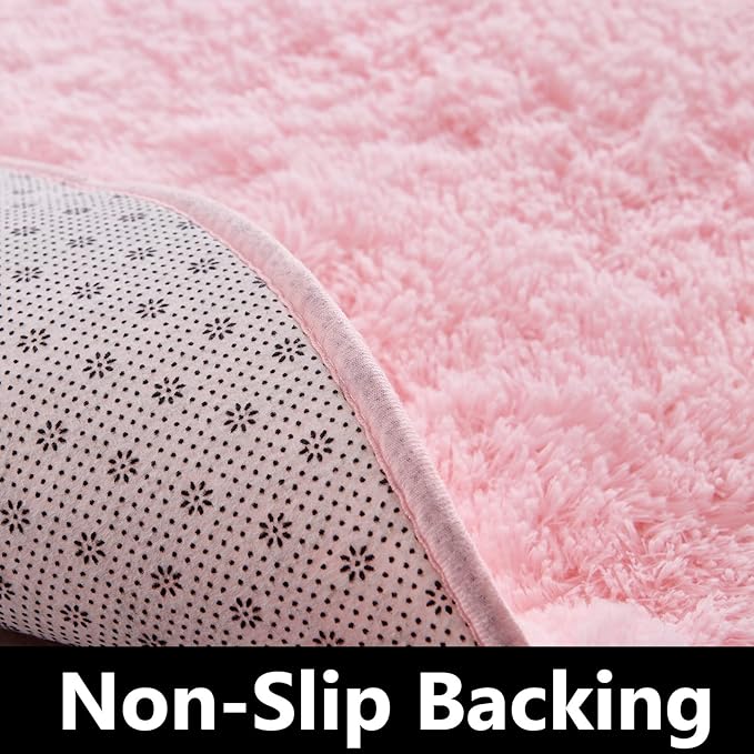 FJZFING Pink Round Rug Ultra-Soft Plush Modern 7x7 Circle Area Rug for Kid's Bedroom, Fluffy Shag Circular Rug for Nursery Room, Non-Slip Home Decor Cute Pink Carpet for Teen's Room