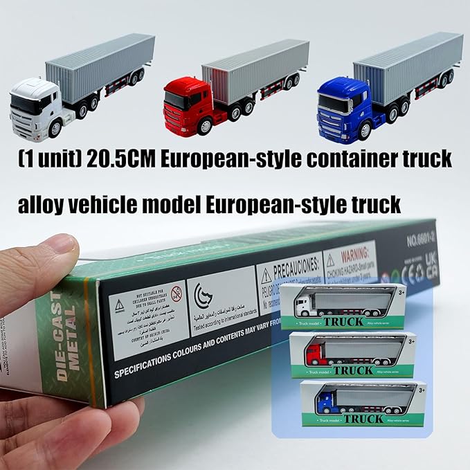Container Truck Die Cast Metal Vehicle Model 20.5CM Miniature Collectible Ornament Home Office Decors Gift Detailed Miniature Truck Model