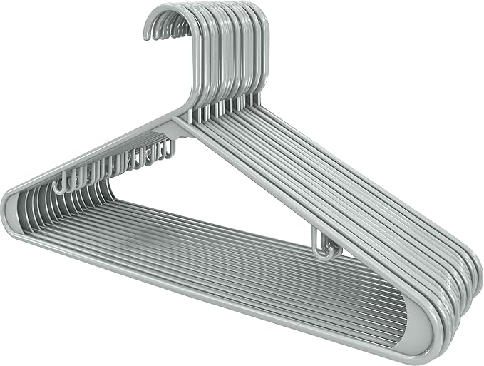 Utopia Home Plastic Hangers 20 Pack - Space Saving Clothes Hanger - Durable & Strong Closet Organizers and Storage with Built-in Strap Hooks - Essential for Shirts, Pants, Skirts & Coats (Grey)
