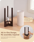 EDISHINE Wood Table Lamp, 13.5" Small Bedside Lamp, Beige Linen Shade, Rosewood Cylinder Nightstand Lamp for Bedroom Living Room, On-Off Line Switch, E26 Base (Bulb Not Included)