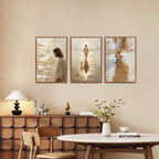KAlRNE Jesus and the Lost Sheep Wall Art Set of 3(16’’X24’’),Framed Christian Canvas Prints,Neutral Watercolor Jesus Walking on Water Religious Decor for Living Room Bedroom