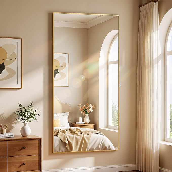 BEAUTYPEAK 80"x40" Rectangle Full Body Floor Mirrors, Full Length Mirror Hanging or Leaning, Aluminum Alloy Frame Wall Mirror for Bedroom, Dressing Room, Gold