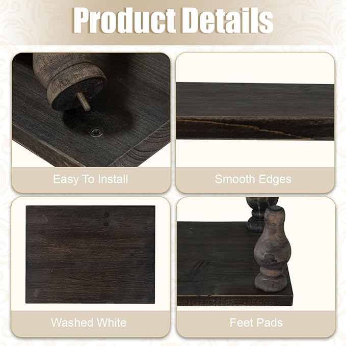 MAONAME Decorative Wooden Display Riser, Farmhouse Wood Pedestal Stand for Display, Rustic Washed Black Tray Riser for Kitchen, Home Table Decor, Short and Tall Footed