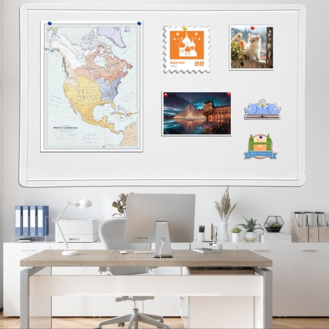 Large Bulletin Board - 72 X 48 inches Decorative Felt Pin Board - 6' x 4' Cork Board Alternative for Wall - Foldable Picture Board Self-Adhesive Vision Board Prayer Board with 30 Pushpins - Warm White