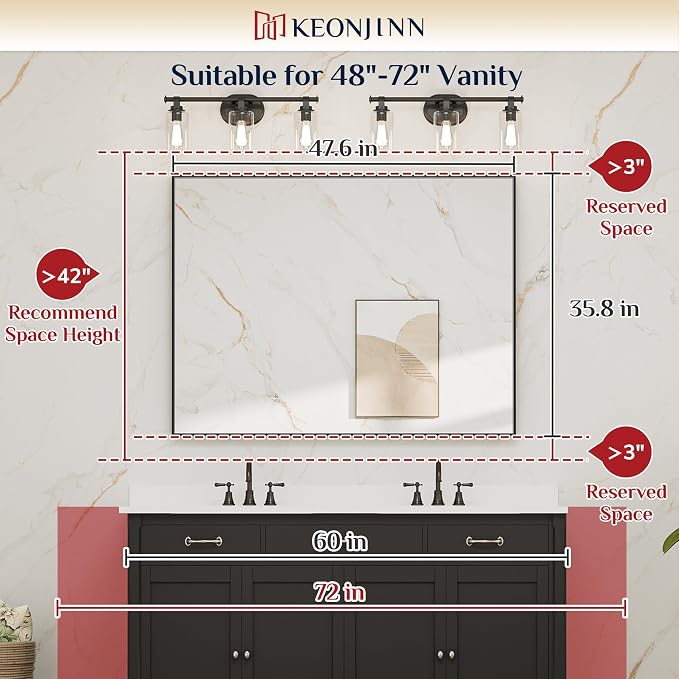 Keonjinn Gold Bathroom Mirror 48 x 36 Inch, Brushed Gold Metal Framed Mirror, Rectangular Square Corner Large Vanity Mirrors for Wall, Oversized Rectangle Mirrors for Over Sink