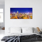 Charlotte Skyline Wall Art North Carolina City Wall Art Decor for Office Living Room Night View Cityscape Canvas Prints Pictures Modern Skyscraper Building Landscape Artwork Home Decoration 20x40"