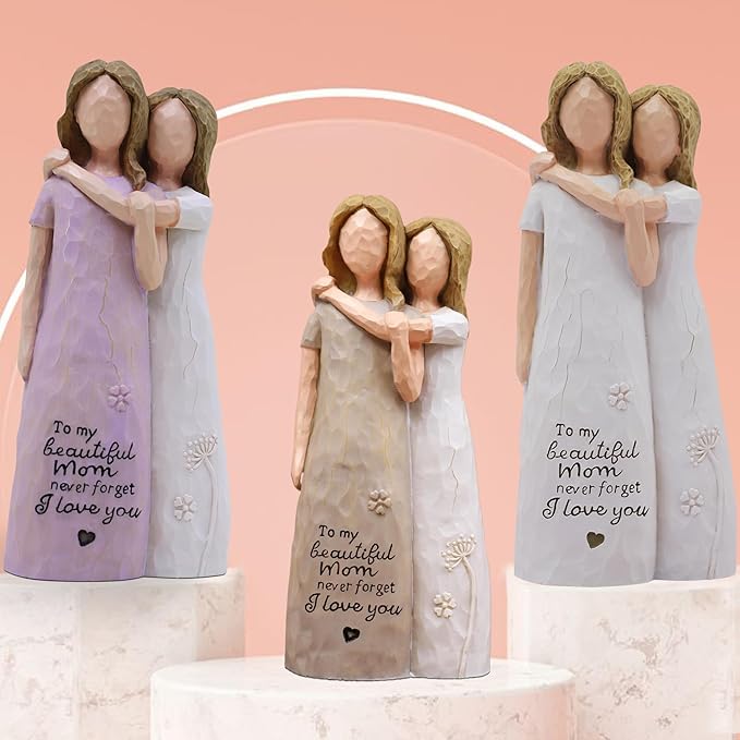 Mom Birthday Gifts from Daughter, Birthday Gifts for Mom from Daughter, Mother Daughter Gift, Mother of The Bride Gift, Sculpted Hand-Painted Figurine(Almond Rose Brown)