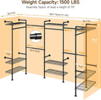 U5 Wall Mounted Closet System, Industrial Pipe Clothing Rack Garment Racks for Hanging Clothes, Heavy Duty Closet Organizers System in Wardrobe Closet, Black
