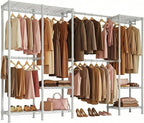 H7 Pro Heavy Duty Clothes Rack Large Garment Rack for Hanging Clothes, Freestanding Wardrobe Closet with Expandable Hanger Rods, Closet Organizer Storage, (79.1"-96.9") Lx15.7 Wx75.4 H, White