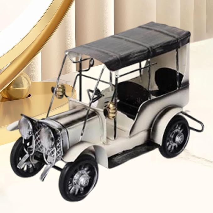 Vintage Design Car Model Automobile Figurine Collectible for Farmhouse Table Bedroom Bookshelf, White