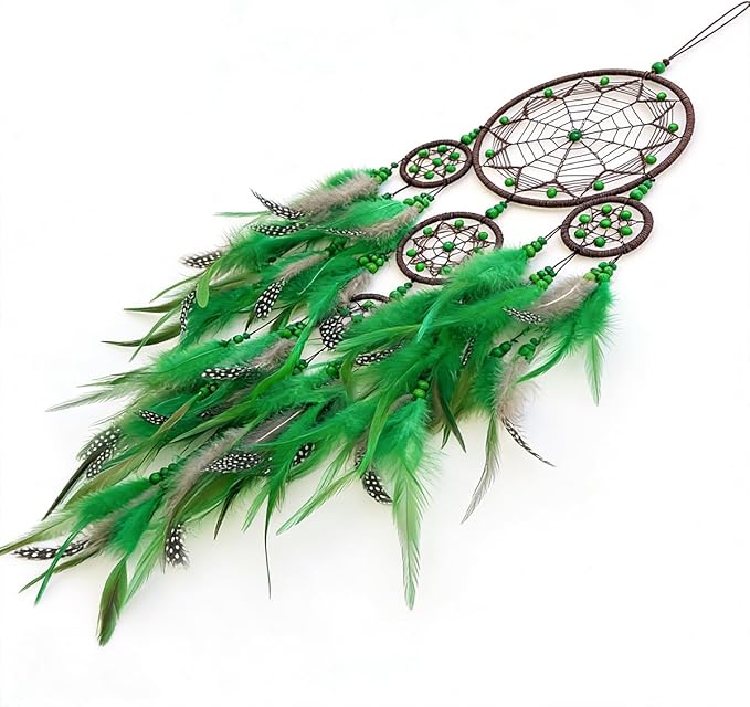Large Dream Catchers Handmade Green Dream Catcher, Boho Wall Hanging Decor with Beads, Native American Style Dreamcatcher for Bedroom,Living Room,Home Ornament, for Birthday,Festival