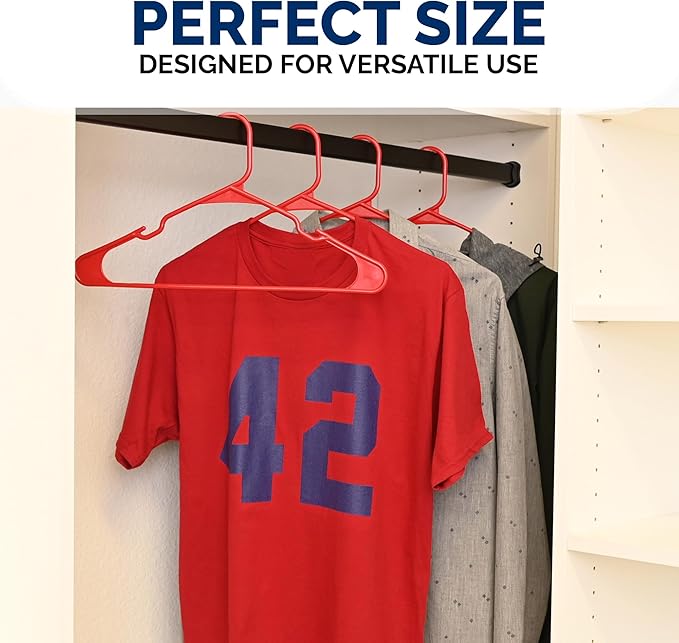 Plastic Hangers 50 Pack - Space Saving Clothes Hangers, Made in USA, Durable & Strong Plastic Shirt & Coat Hanger with Notches & Shoulder Grooves, Non-Slip Clothing Hangers | Red Engine