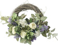 19in Artificial White Silk Rose Hydrangea Wreath with Blueberry, Lifelike Eucalyptus Leaves Rattan Garland Spring Summer Decorative Wreath for Wedding Arch Front Door House Wall Decor