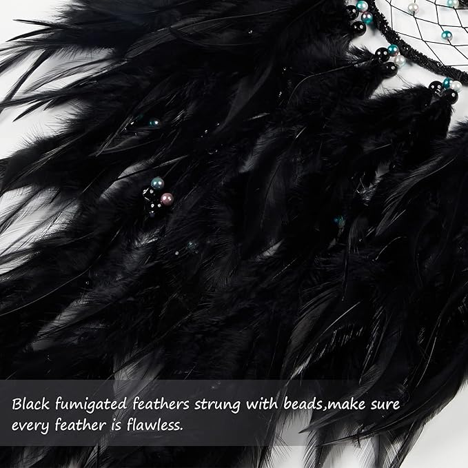 Dreamlike Black Tree of Life Dream Catcher Wall Decor with Healing Crystal Stone Handmade Feather Dream Catchers Decoration Wall Hanging for Girls Bedroom Living Room Wedding Party Home Décor