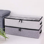 AARAINBOW 2 Packs Foldable Under Bed Clothes Organizer with Lids, Underbed Storage Container with Adjustable Dividers, UnderBed Storage Bins with Handles and Clear Window (Gray+Light Gray)