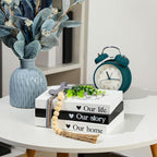 Capoda 3 Pcs Decorative Books for Home Decor Farmhouse Faux Stacked Books Wooden Rustic Table Decor with Bead Garland Twine Ribbon Faux Leaf for Table(This is Us)