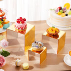 Chuangdi 2 Sets Acrylic Display Risers, Product Stand, Jewelry Display Riser Shelf Showcase Fixtures for Dessert Cupcake Candy Figure Treat Action Showcase (Gold,Medium Set)