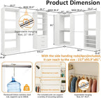 Closet Organizer System of 4 Sets with 3 Drawers, 9 Hanging Rods & 8 Shelves, 157" Walk in Closet System, Corner Closet Organizer, Modular Standalone Closet, White