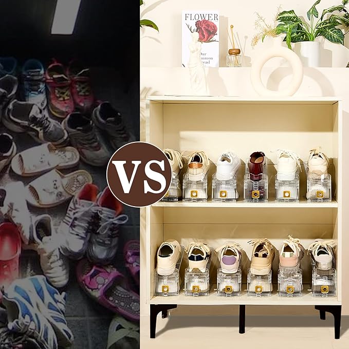 Clear Shoe Slots Organizers,24Pack Organizer for Closet Shoe Stackers for a Pair of Shoes Shoe Display Shelf Rack Holders Space Saver Organizador de Zapatos