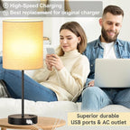 Lynnoland Set of 2 Touch Beige Table Lamps with 2 USB Ports & AC Outlet, 3-Way Dimmable Bedside Nightstand Lamps for Living Room Nursery Office Bedroom, 800 Lumens 2700K Warm Bulbs Included