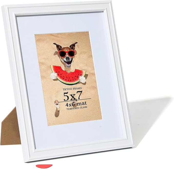 5x7 White Frame Made of Woodgrain 4x6 with Mat or 5x7 Without Mat,Covered by Real Glass Collage Frames-Table Top Display or Wall Mounting 5 By 7 Photo Frame,Perfect for Home Décor Gifts