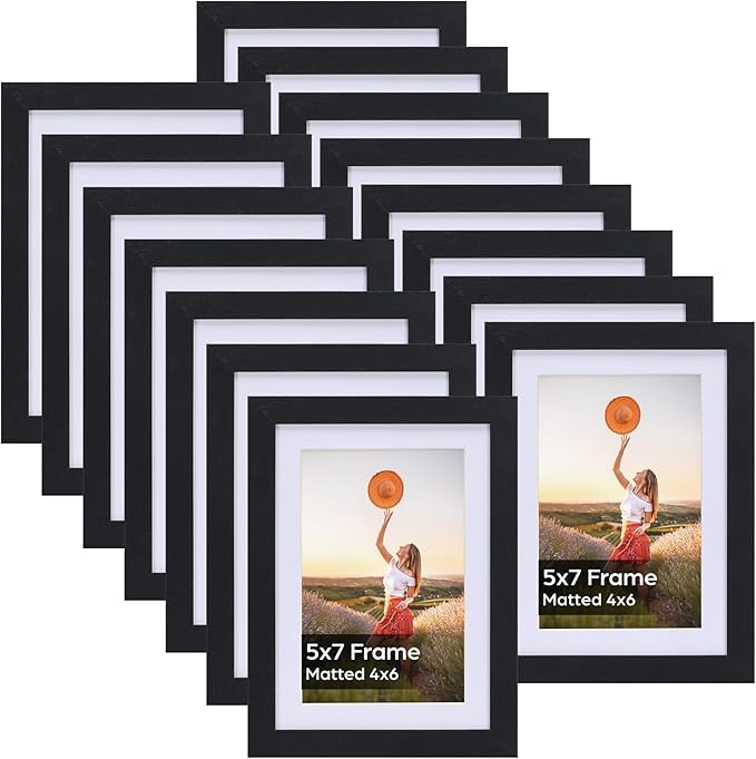 Lyeasw 4x6 Picture Frames Black Set of 15, Display Pictures 4x6 with Mat or 5x7 without Mat, Multi Photo Frames for Wall Hanging or Tabletop