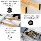 Expandable Bamboo Drawer Dividers 8 pack with labels(17"-22") Drawer Organizer for Kitchen, Clothes,Utensils,Silverware,Dresser,Office,Desk