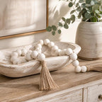 OMISHE 60" Long Extra Large Wood Bead Garland with 1.6" Diameter Wooden Beads and Tassels, Rustic Farmhouse Country Decorative Beads for Home Tiered Tray Decor, White