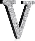 Qunclay 12'' Silver Crystal Diamond Bling Letters Crushed Diamond Decoration Wooden Glitter Letter with Screw and Hooks Rhinestone Gift for Wedding Y2k Mcbling Bedroom Wall Decor (Letter V)
