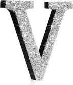 Qunclay 12'' Silver Crystal Diamond Bling Letters Crushed Diamond Decoration Wooden Glitter Letter with Screw and Hooks Rhinestone Gift for Wedding Y2k Mcbling Bedroom Wall Decor (Letter V)