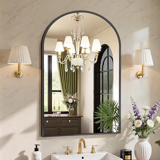 Sweetcrispy 24"x36" Arched Black Bathroom Mirrors for Wall, Bathroom Mirrors for Over Sink, Metal Framed with HD Shatter-Proof Glass for Entryway, Living Room, Bedroom, Home Decor