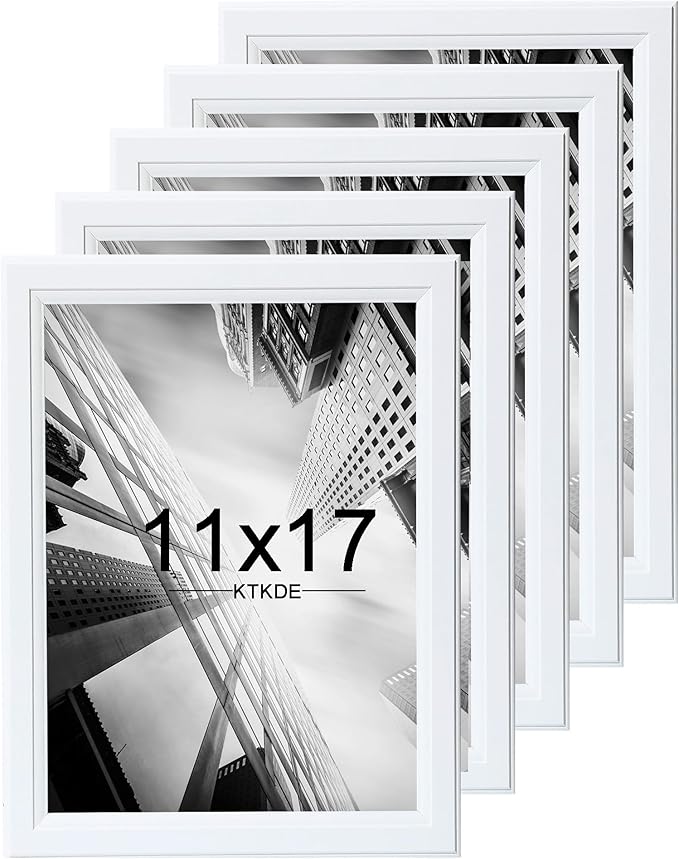 KTKDE 11x17 Picture Frame Set of 5,White Wooden frames, Vertical & Horizontal Wall Hanging for Wall Display,Studio Gallery Photo Frame for Photos, Posters & Art Prints
