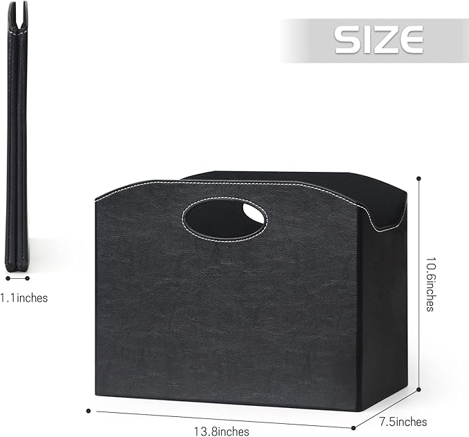 EZDeco Magazine Holder Foldable Magazine Rack Floor PU Leather File Holder Newspaper Book Storage Magazine Basket Document File Folder Organizer for Office Home (Black)