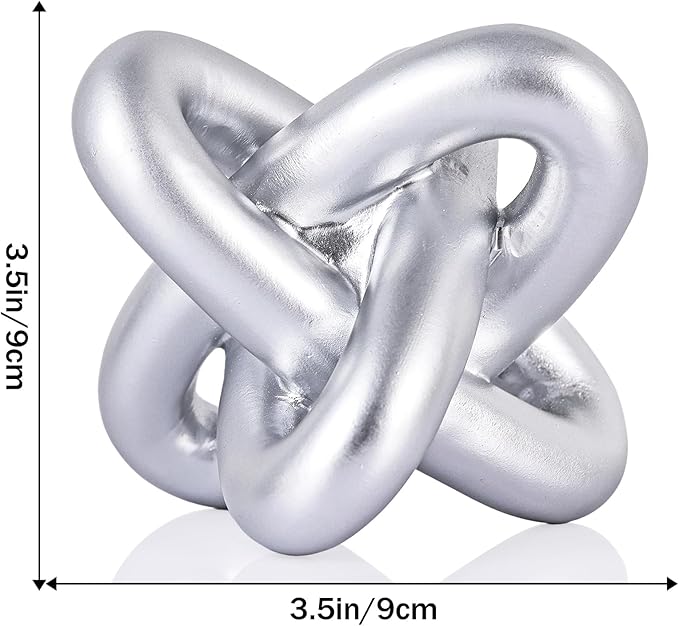 DOVDOV Silver Knot Sculpture, Three Knot Sculpture Silver Home Decor Accent, Suitable for Rustic Style Coffee Tables, Living Room Dining Tables, entryway Shelves, and Small Decorations.