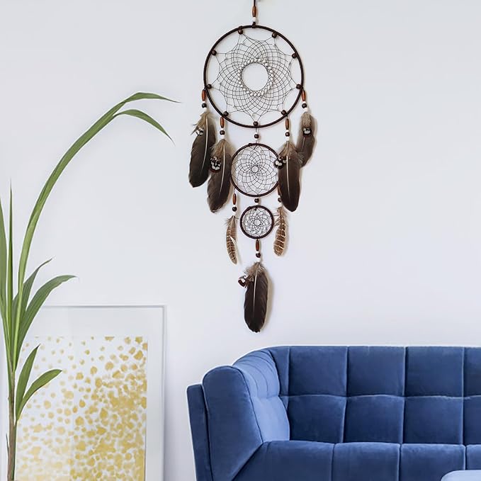 Brown Dream Catcher Large Dream Catchers Wall Decor Handmade Feather Dreamcatcher Wall Hanging Ornament for Bedroom Living Room Home Decor