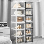 Attelite Upgrade 12pack Shoe Box Storage Containers,Thicken Sturdy Clear Stackable Plastic Shoe Organizer Box with Magnetic Door, Drop Front Shoe Box Sneakers X-Large
