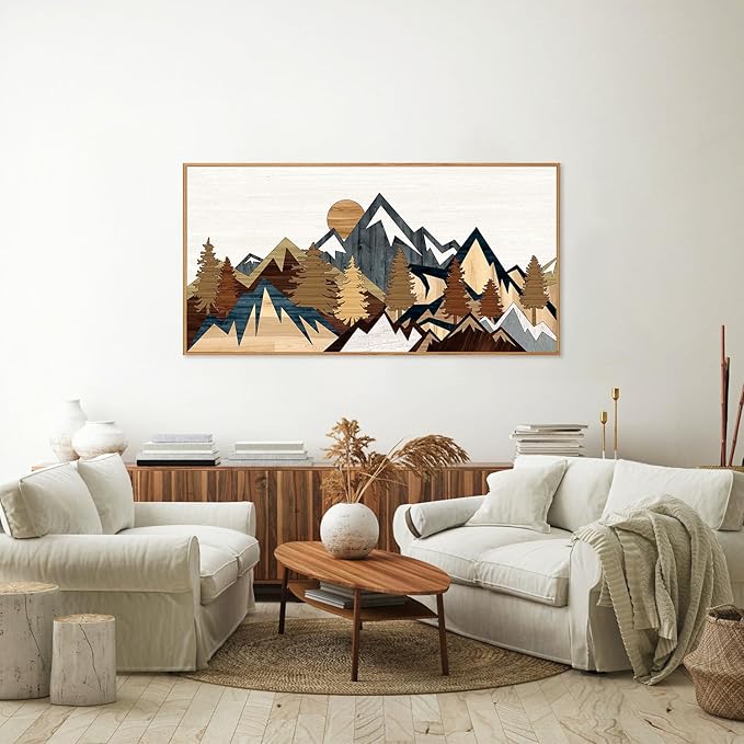 SIGNINART Vintage Mountain Framed Canvas Wall Art, Boho Sunrise Art Prints, Forest Nature Wilderness Art Paintings, Modern Farmhouse Woodcut Style Wall Decor for Living Room Bedroom, Office 20"x40"