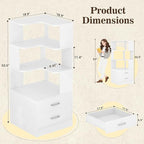 Armocity Corner Bookshelf with Drawers, 6 Tier Corner Book Shelf Display Bookcase, Freestanding L Shaped Bookshelf for Bedroom, Living Room, Home Office, White