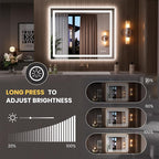 LOAAO 39.4"x31.5" LED Mirror for Bathroom, Lighted Bathroom Mirror with Lights, Anti-Fog, Dimmable, Memory Function, Clear Reflection
