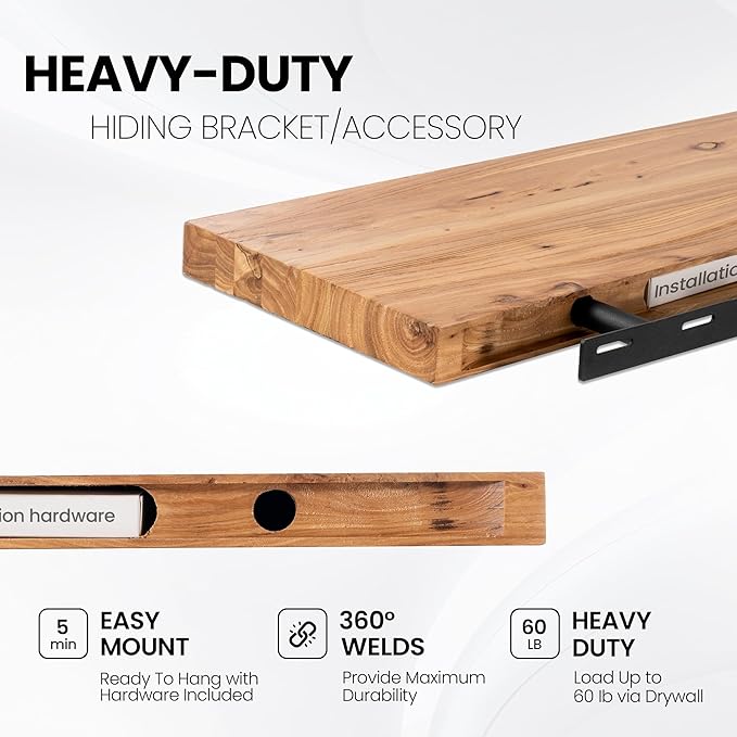 Fun Memories Floating Shelves for Wall, 42 Inch Rustic Live Edge Floating Shelf, Heavy-Duty Wall Shelves with Invisible Bracket Mount for Living Room, Bathroom, Bedroom, Kitchen, Natural