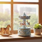 Elegant Blue Carousel Music Box,Handcrafted Rotating Horses & Floral Details Musical Figurine, for Birthdays,Christmas,Valentine's Day,Birthday,Home Décor,Plays You are My Sunshine Tune