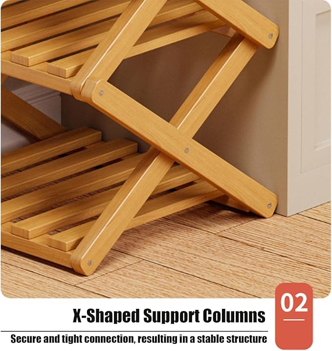 9 Tier Bamboo Shoe Rack, Foldable Shoe Rack, Shoe Rack, Ertical Shoe Organizer for Small Spaces, No Assembly Narrow Shoe Shelf for Entryway Closet Dorm (Yellow, 3 Layers)
