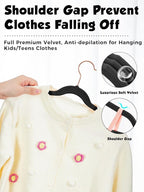 Smartor Kids Velvet Hangers 50 Pack, 14 Inch Premium Non Slip Kids Felt Hangers for Closet, Space Saving Toddler Clothes Hanger for Youth's Childrens' Clothes (Rose Gold Hook)- Black