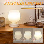 Seealle Cordless Touch Table Lamp for Nightstand - Small Bedside Lamp for Bedroom Night Stands, Desk Lamp with White Glass Shade for Small Spaces Living Room, Stepless Dimmable, LED Bulbs, Gifts