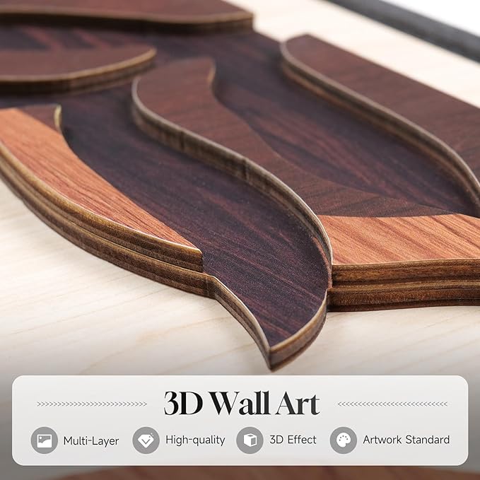Framed 3D Wood Wall Art Decor for Living Room, 3 Piece Large Boho Tropical Textured Artwork for Walls, Botanical Wooden Wall Art for Dining Room Hallway Bedroom, 24x36 Inch