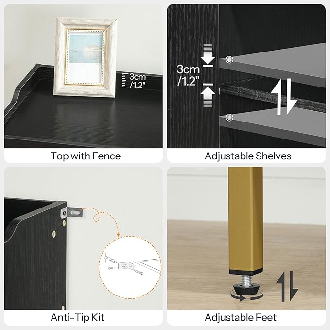 HOOBRO Shoe Cabinet, 5-Tier Shoe Storage Organizer with Doors, Wooden Shoe Cabinet Storage for Entryway, Freestanding Shoe Rack Cabinet with 3 Adjustable Shelves for Hallway, Gold and Black DB41SC01