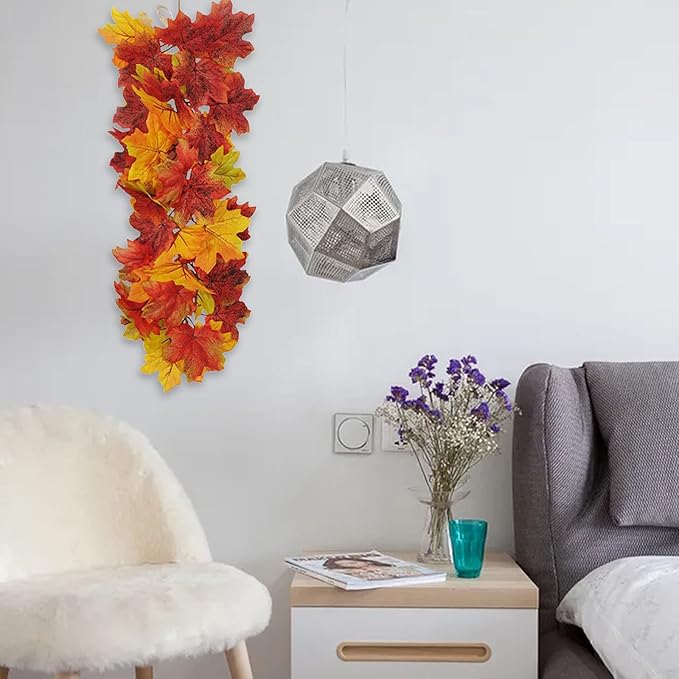 MSUIINT Artificial Flower Swag, 2Pcs Hanging Maple Swag Fall Garland Wall Swag Front Door Swag with Maple Leaves Floral Swag Harvest Swag for Home Wall Decor Party Holiday Decor (21.7In)